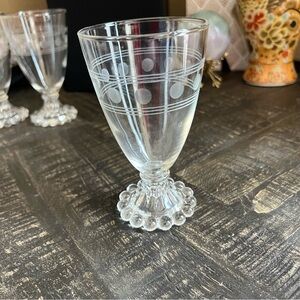 Set of 7 1960’s Etched Boopie Glass Anchor Hocking Circles & Bands Water Goblets